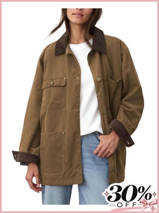 Jackets & Blazers - Oversized Utility Barn Jacket Corduroy Collar Cotton Casual Coat